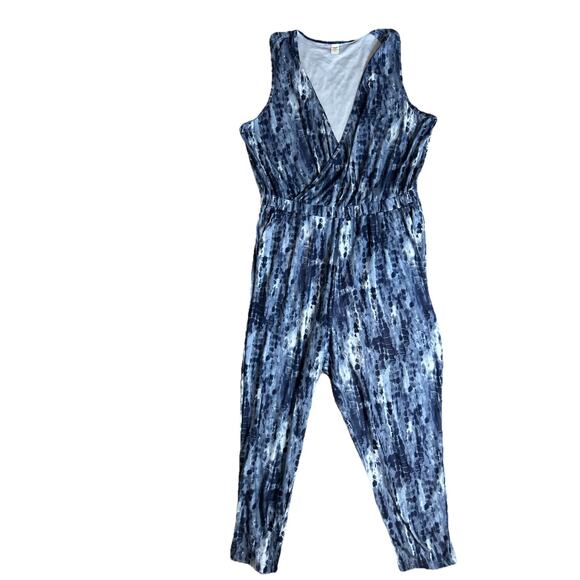 Old Navy Women’s XL Active Blue Pattern Jumpsuit Breath On Stretchy Pockets - Picture 1 of 7